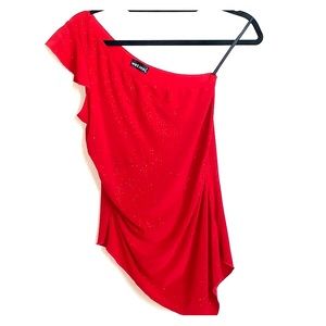 Wet Seal Red Sparkly Asymmetrical one shoulder top